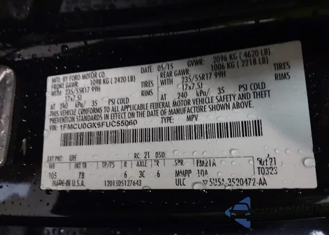 2015 Ford Escape Se from USA, damaged, VIN 1FMCU0GX6FUC55060